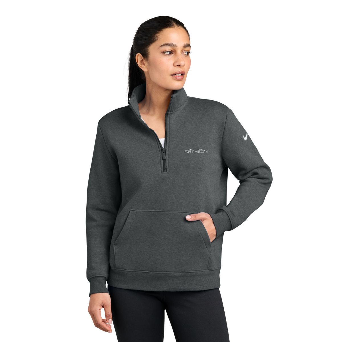 Nike Women's Club Fleece Sleeve Swoosh 1/2-Zip — model