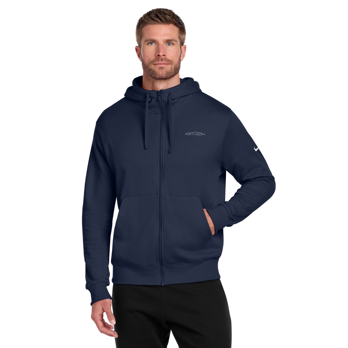 Nike Club Fleece Sleeve Swoosh Full-Zip Hoodie — model